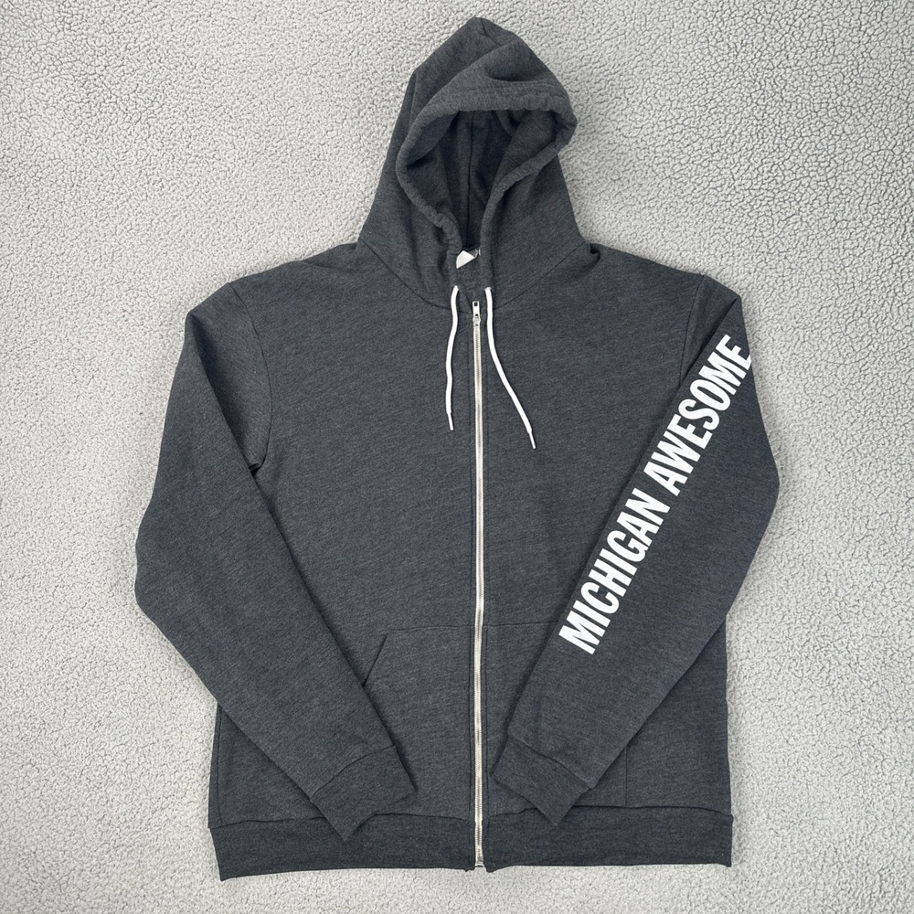 American Apparel Michigan Awesome Flex Fleece Full Zip Hoodie Men 2XL Grey USA